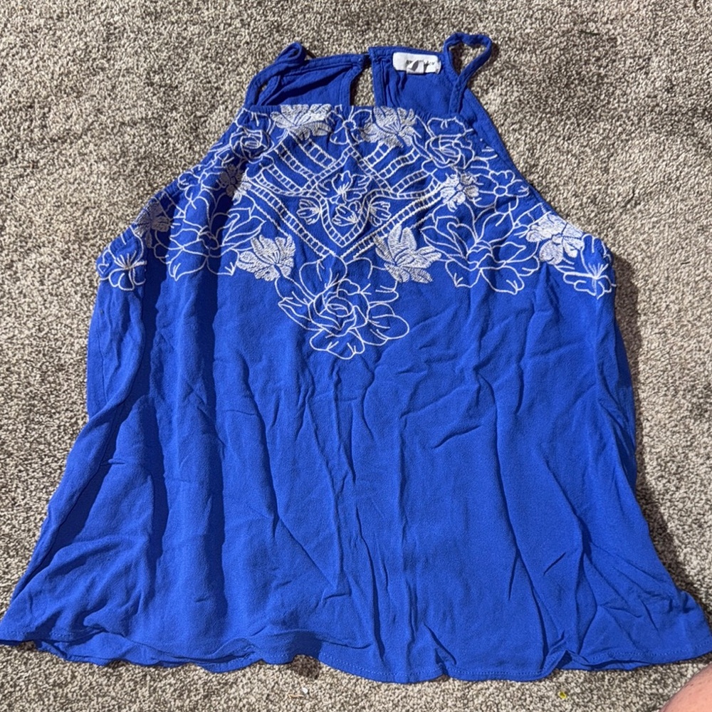 Eyeshadow Blue Embellished Asymmetrical Tank Top